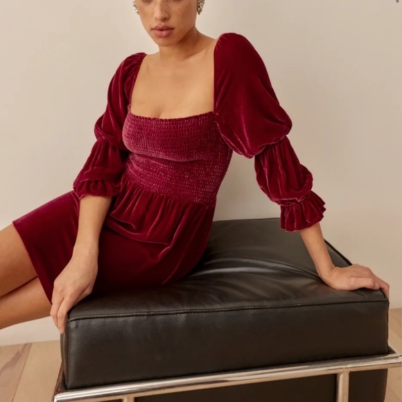 Reformation Albi Velvet Dress Crimson